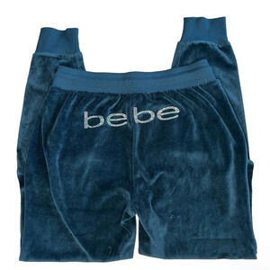 Bebe Sport Velour Rhinestone Y2K Logo Jogger Sweatpants Black Size S